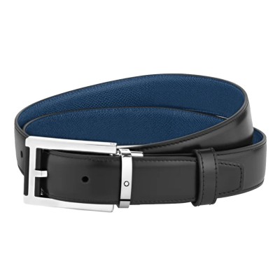 Montblanc » Cintura Reversibile in Pelle Liscia nera/blu Palmellato 30 mm