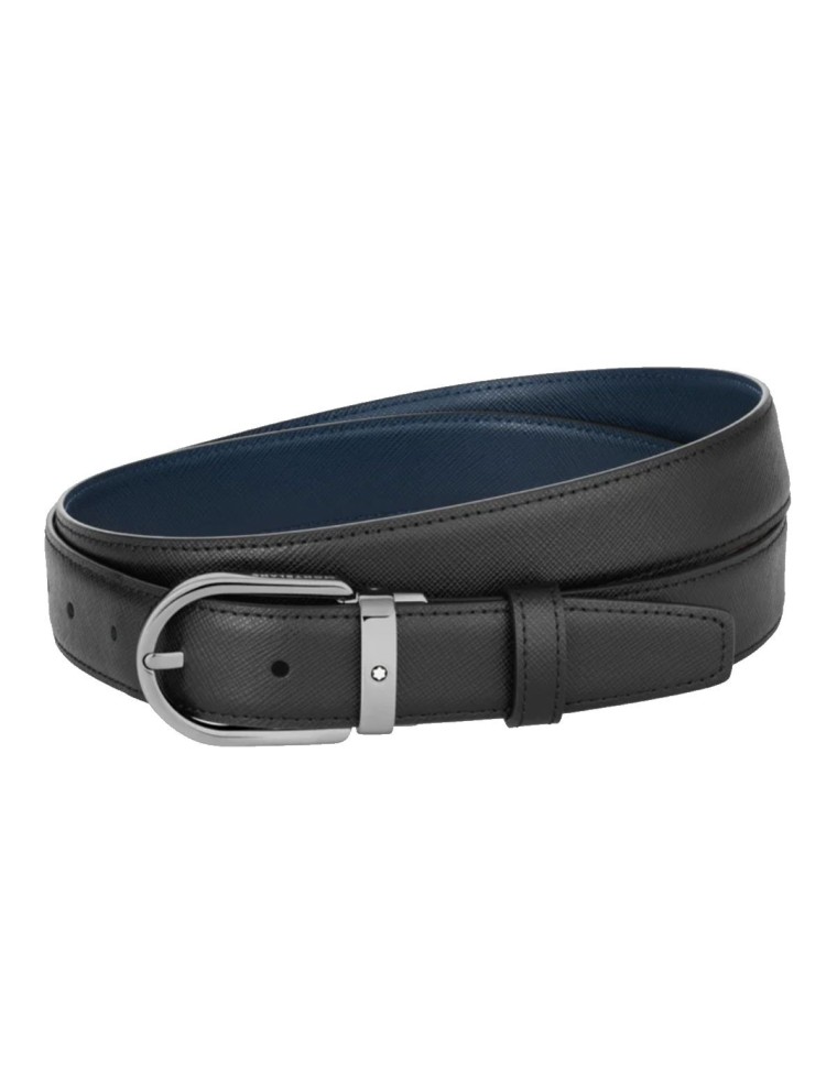 Montblanc Ceinture réversible en cuir noir/bleu 30 mm boucle en fer à cheval en ruthénium brillant » Vente en ligne » Lazzaroni