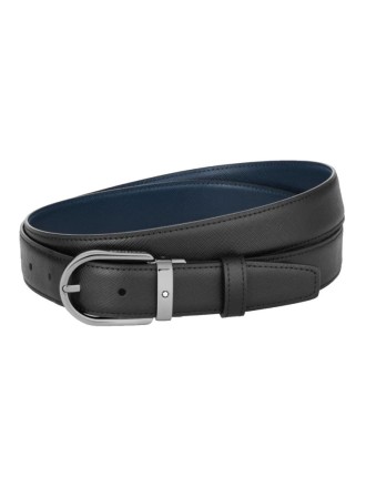 Montblanc Cintura reversibile in pelle nera/blu 30 mm fibbia a ferro di cavallo in rutenio lucido » Vendita Online » Lazzaroni