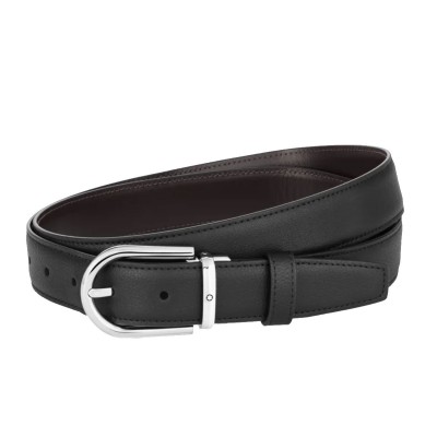 Montblanc » Cintura Reversibile in Pelle Liscia nera/marrone Granulata 30 mm con fibbia a Ferro di Cavallo