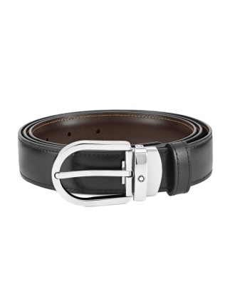 Montblanc Cinturón reversible de piel negra/marrón 30 mm con hebilla de herradura - Venta Online - Lazzaroni Penne