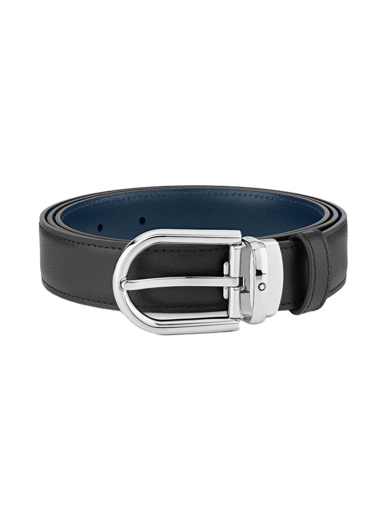 Montblanc Horseshoe buckle black/blue 30 mm reversible leather belt - Online Selling - Lazzaroni Penne