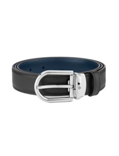 Montblanc Cinturón reversible de piel negra/azul de 30 mm con hebilla de herradura - Venta Online - Lazzaroni Penne